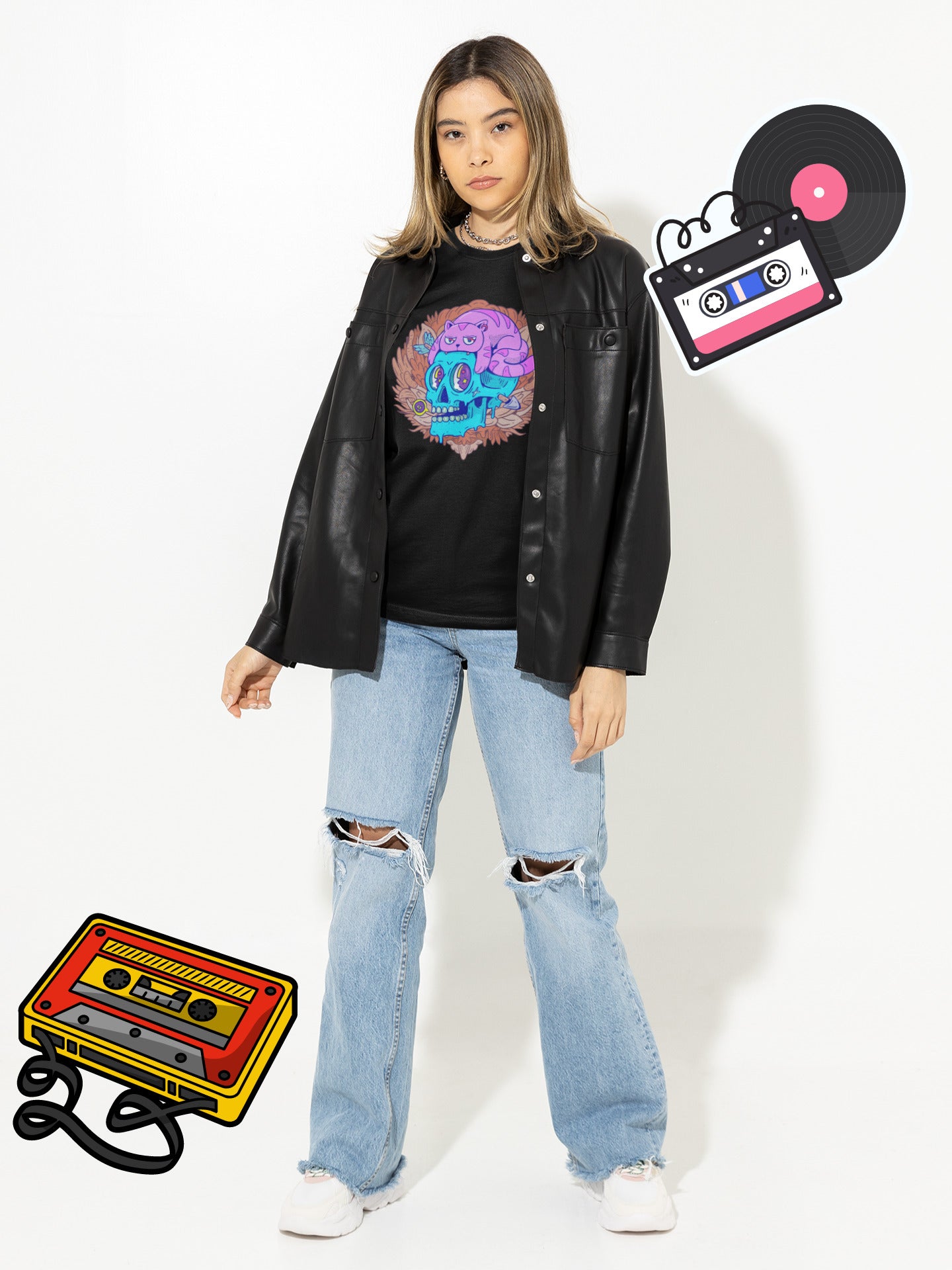 Skull Cat printed t-shirt