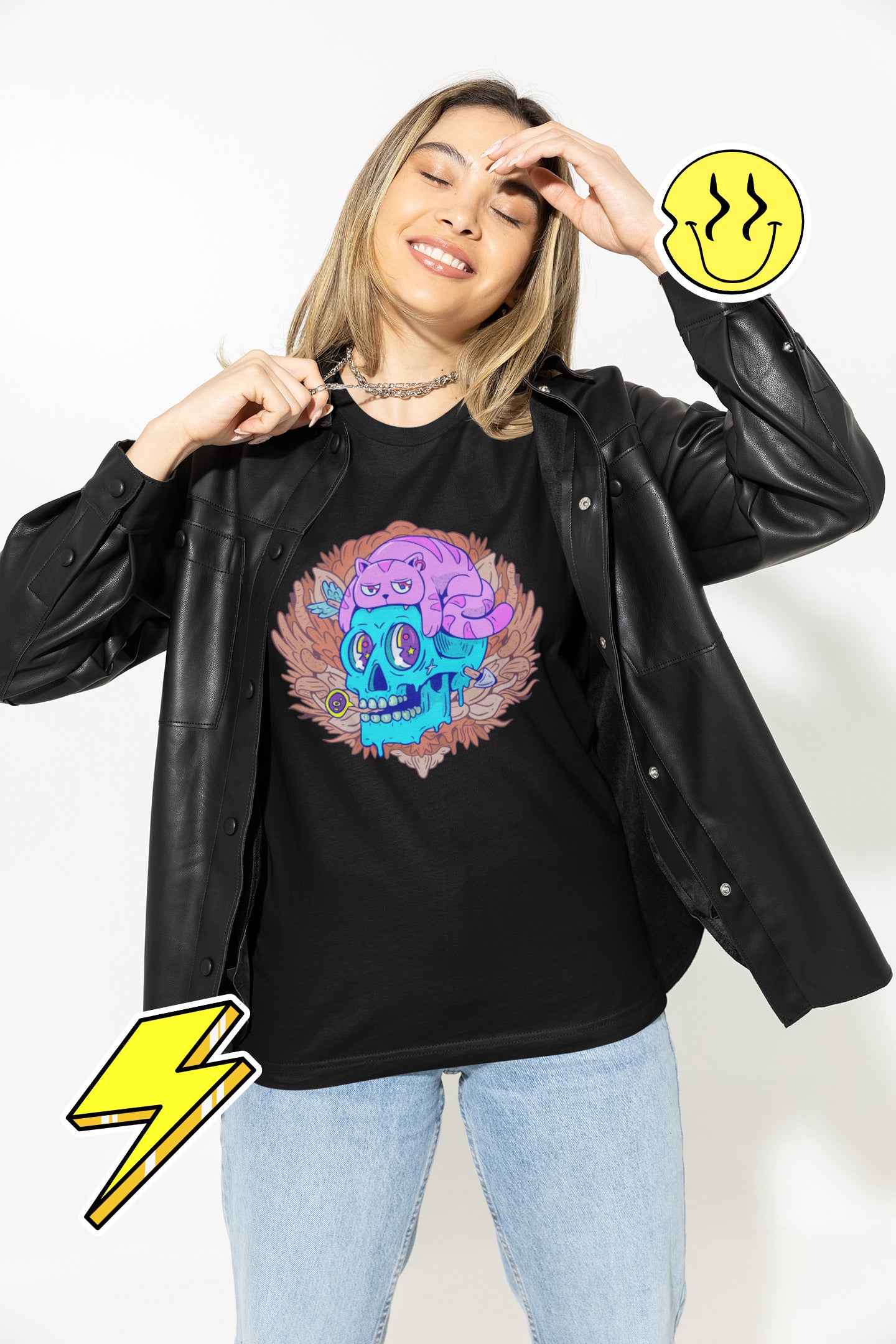Skull Cat printed t-shirt