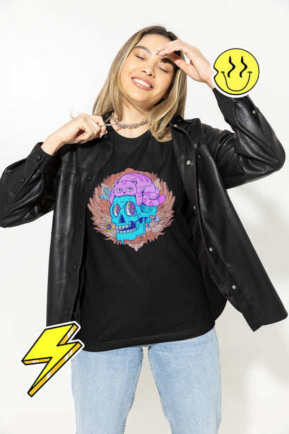 Skull Cat printed t-shirt