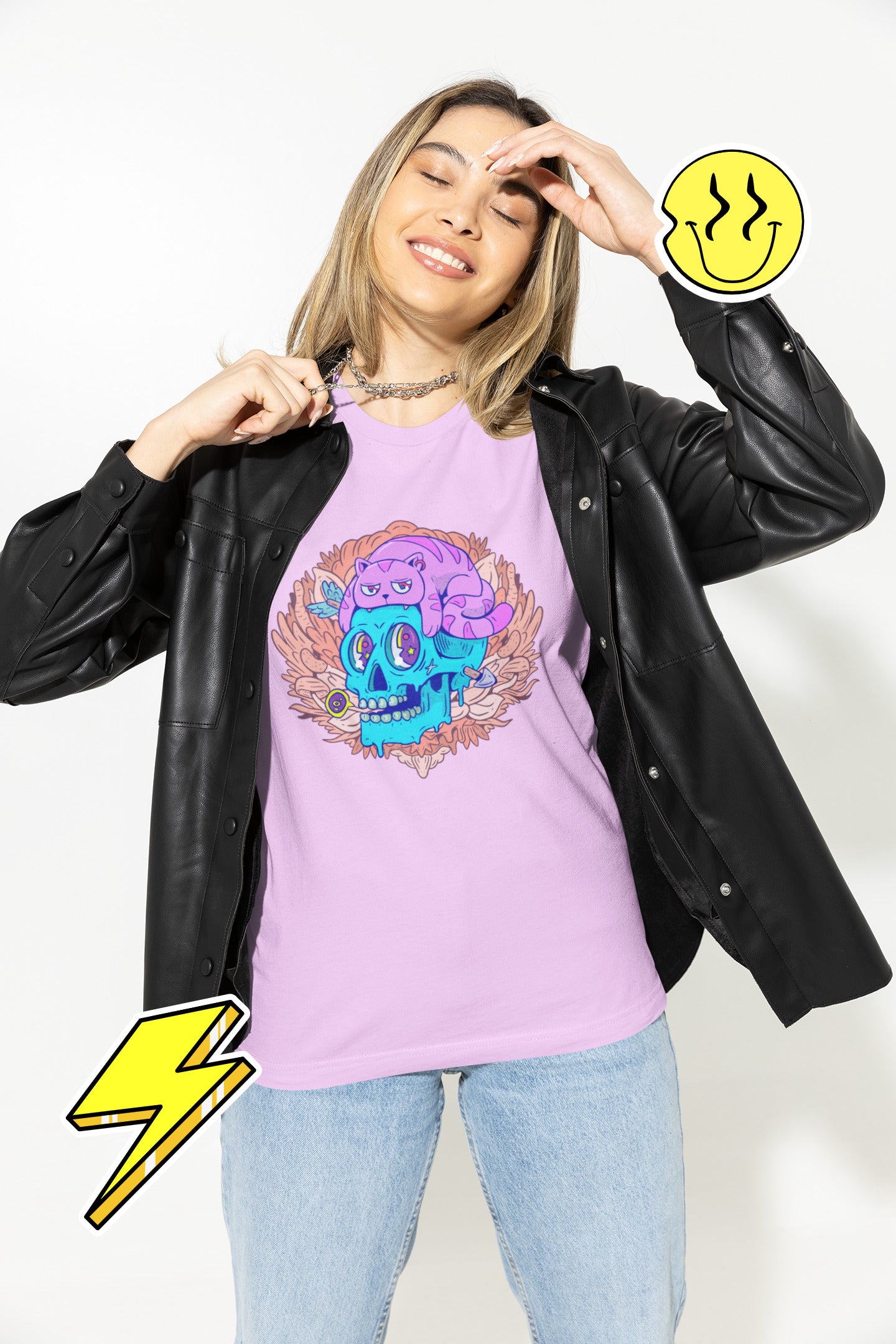 Skull Cat printed t-shirt