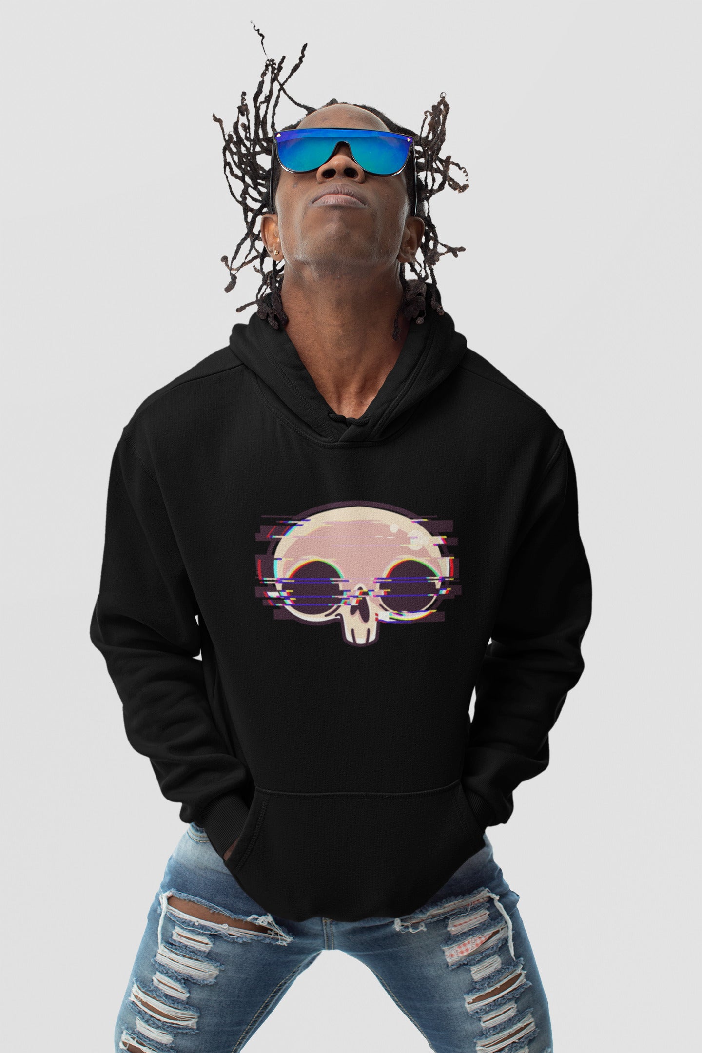 Glitch skull printed hoodie