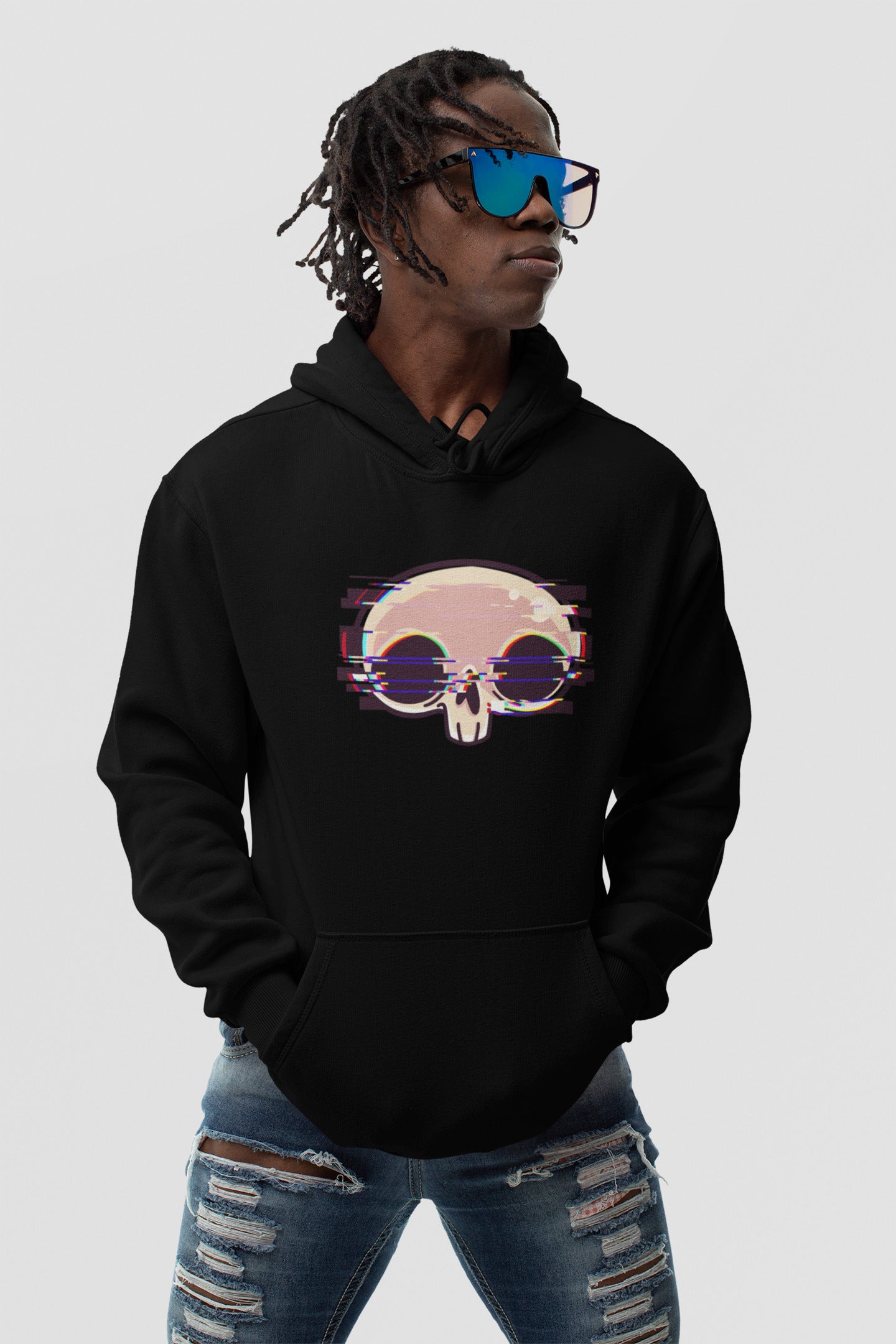 Glitch skull printed hoodie