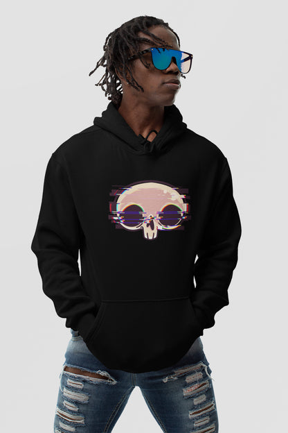 Glitch skull printed hoodie
