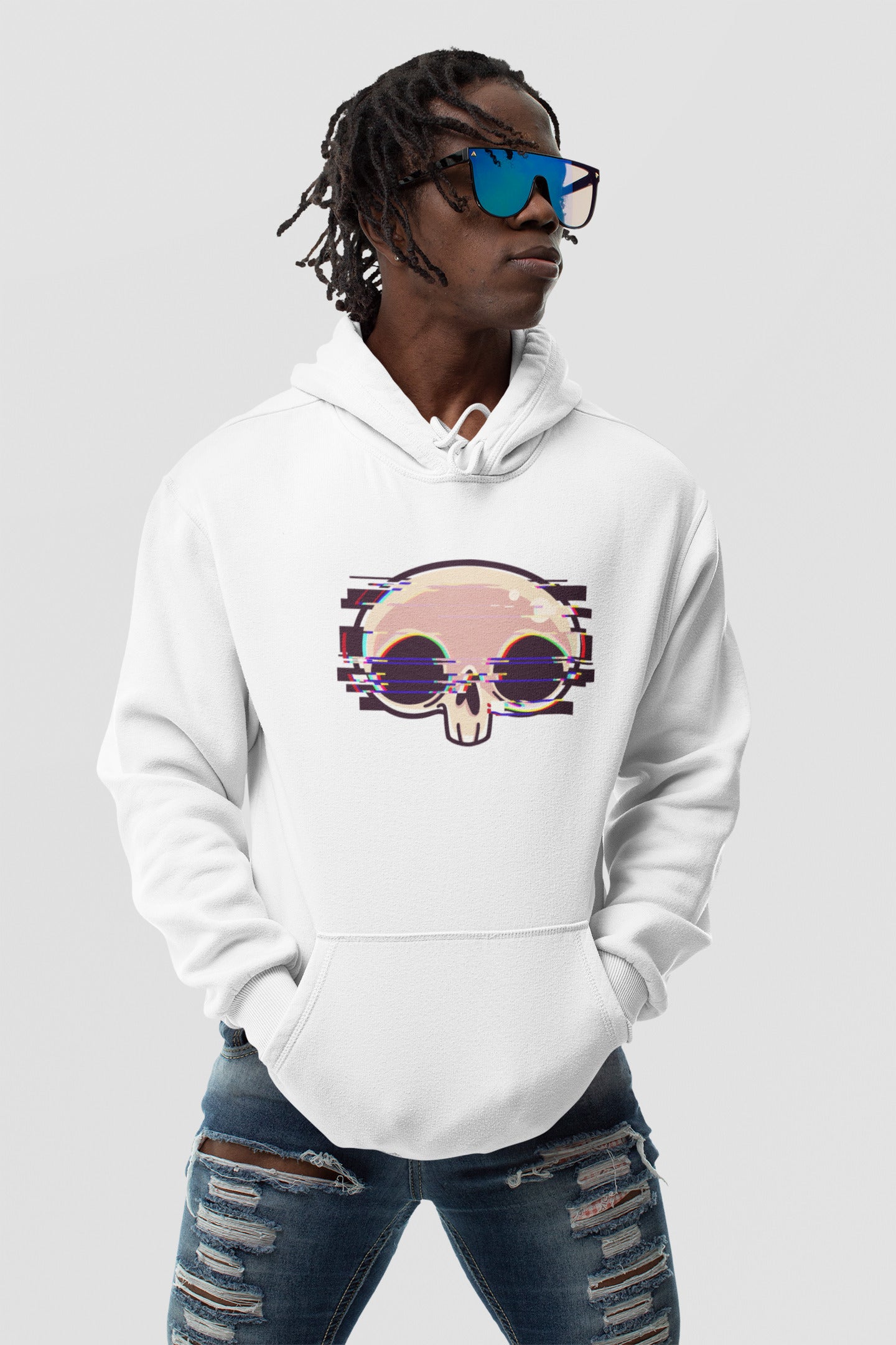 Glitch skull printed hoodie