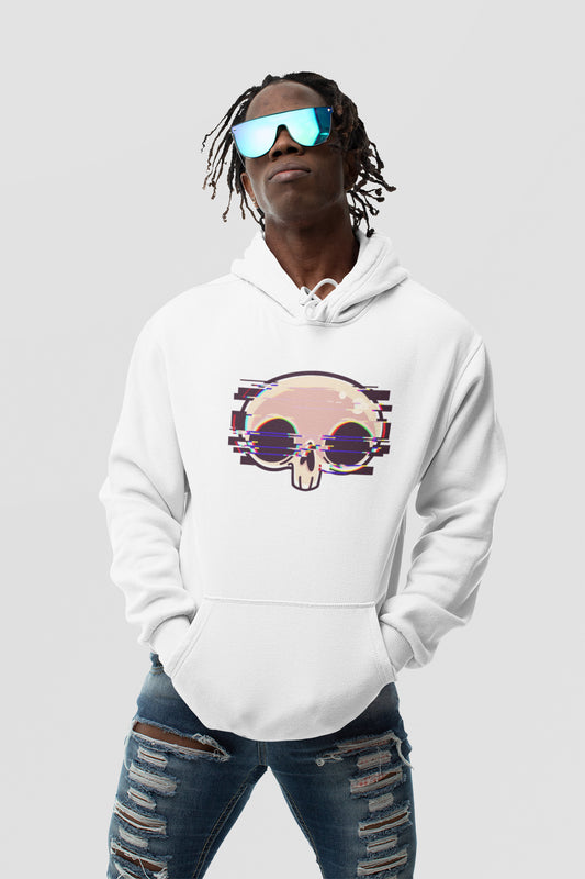Glitch skull printed hoodie