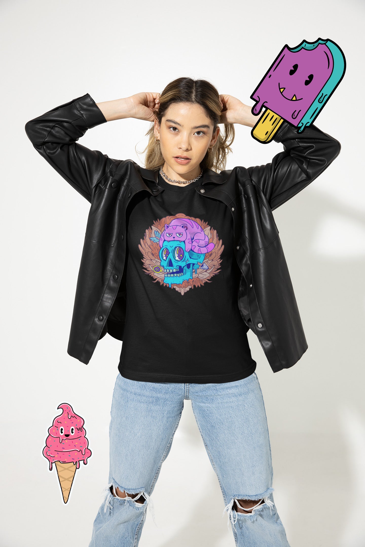 Skull Cat printed t-shirt