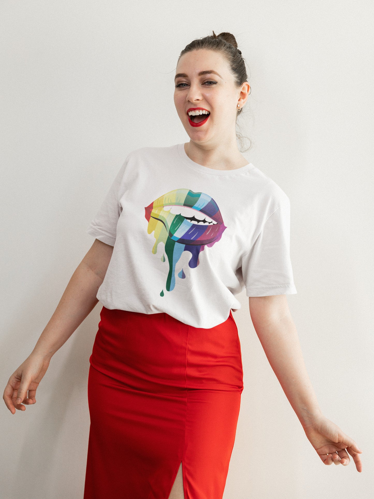 Colorful lips printed t-shirt