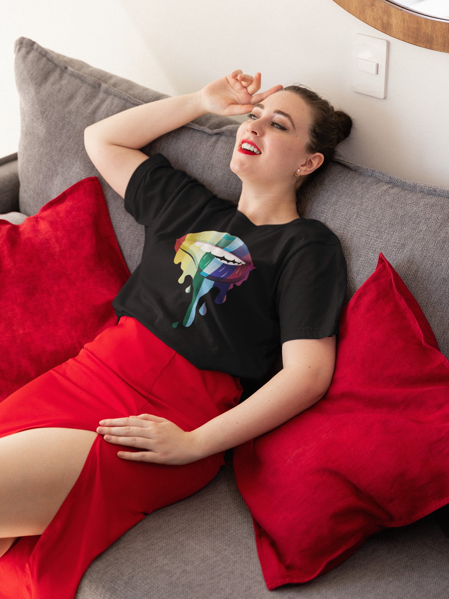 Colorful lips printed t-shirt