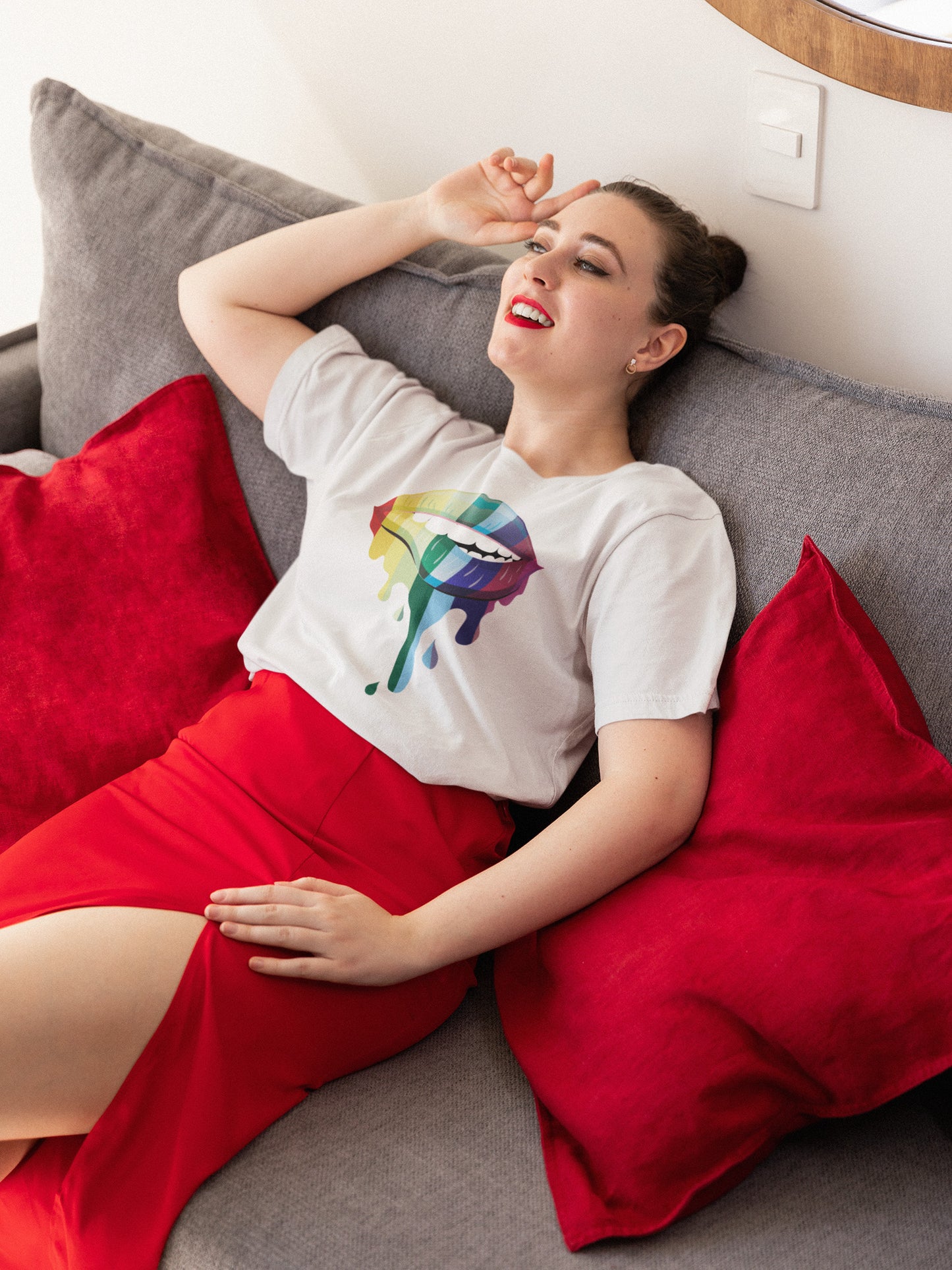 Colorful lips printed t-shirt