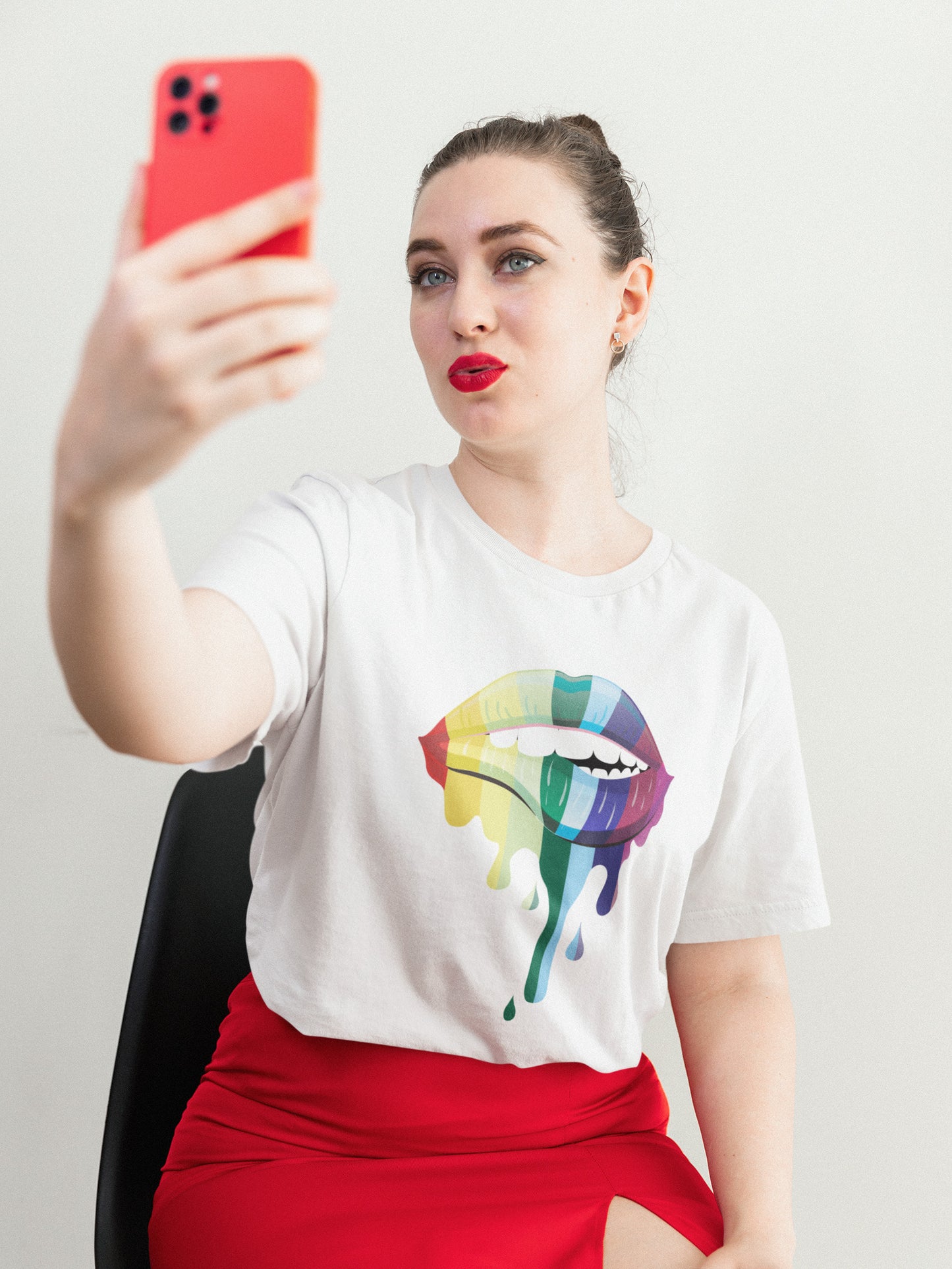 Colorful lips printed t-shirt